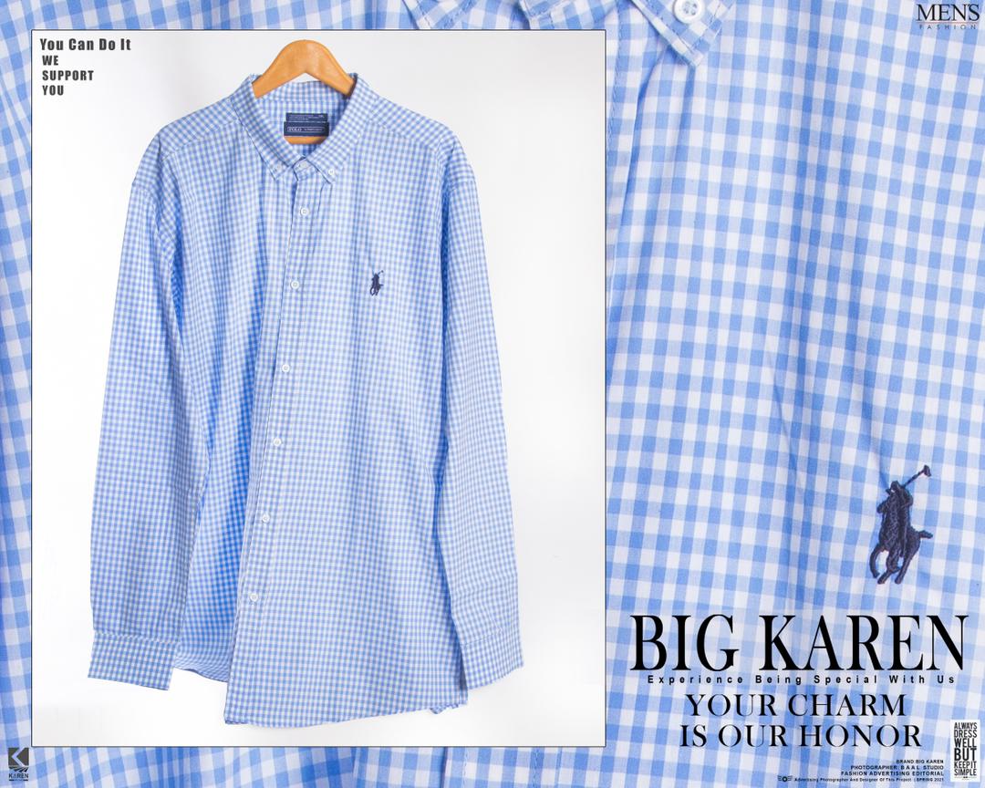 پیراهن سایز بزرگ مردانه نخی چهار خونه ریز - کد 176 رنگ آبی روشن