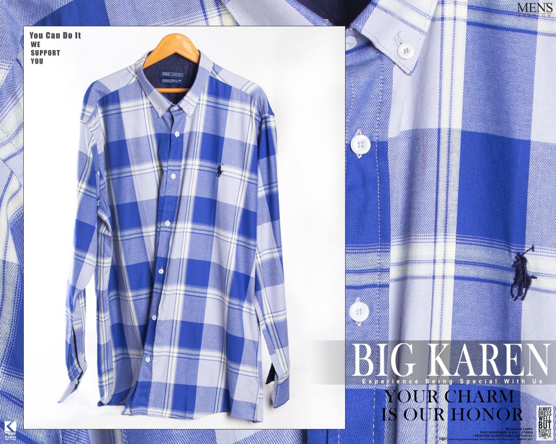 پیراهن سایز بزرگ مردانه نخی چهار خونه دو جیب - کد 175 رنگ آبی