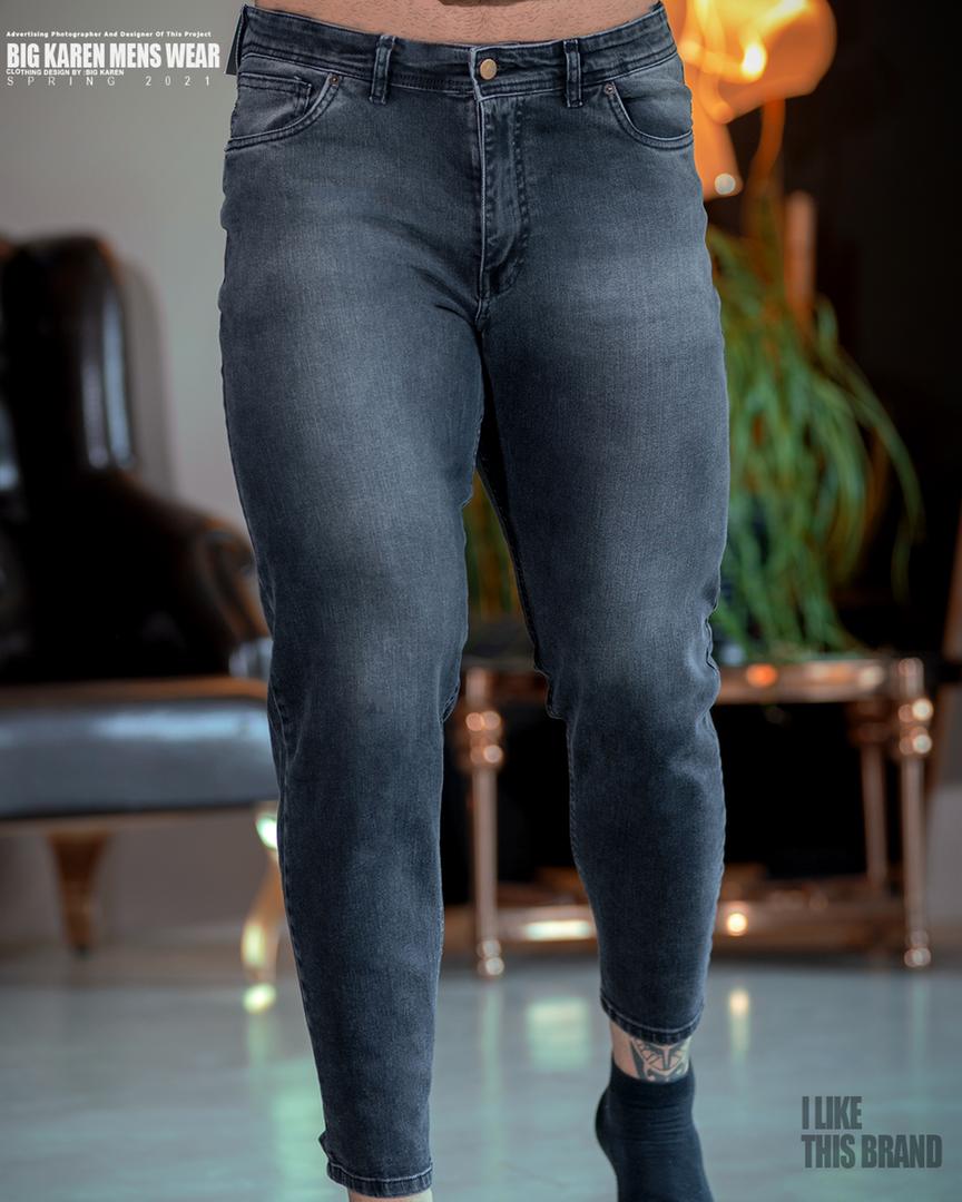 شلوار سایز بزرگ جین پارچه ترک ذغالی - کد 133