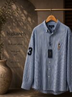 پیراهن سایز بزرگ راه راه نخی POLO- کد 332